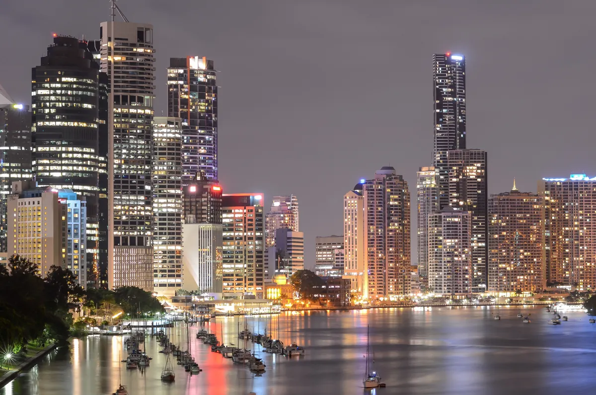 Brisbane's river and CBD skyline at night