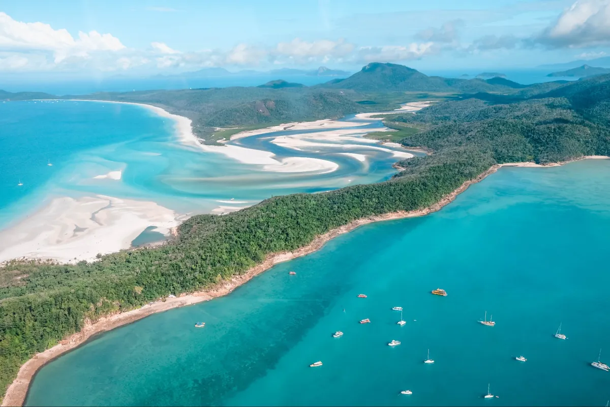 Whitehaven Beach and Hill Inlet's swirling white sand, Whitsundays